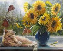 Без бренда «Подсолнухи в синей вазе возле кота» в Рязани