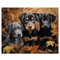 Три милых щенка в осенней листве