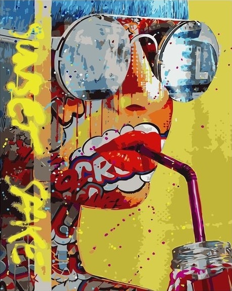 Картина по номерам 40x50 Девушка в очках с напитком