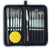 Без бренда «Коробка 50 шт.: Набор кистей для рисования в чехле, премиум набор (15 нейлоновых кистей, 1 мастихин) белые» в Рязани