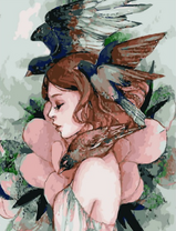 Без бренда «Девушка с большим цветком и птицы» в Рязани в интернет-магазине  Без бренда «Девушка с большим цветком и птицы» в Рязани