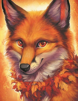 Лисенок с осенними листьями