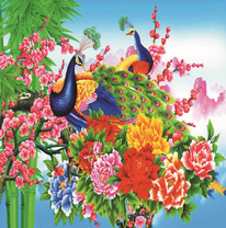 Павлины на красивых больших цветах