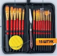 Без бренда «Набор кистей для рисования в чехле, премиум набор (15 нейлоновых кистей, 1 мастихин) красные» в Рязани