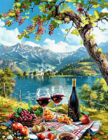 Без бренда «Винный натюрморт с бокалами, бутылкой вина, фруктами и ягодами» в Рязани